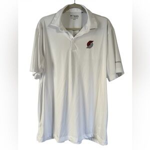 Columbia White Polo Shirt with Red and Black Team Crest